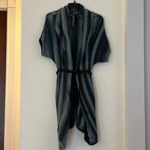🩵💚 Payton Striped Open-Front Knit Cardigan w/ Belt | Size M